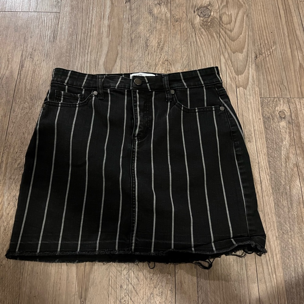 Black Denim Tinsel Mini Skirt